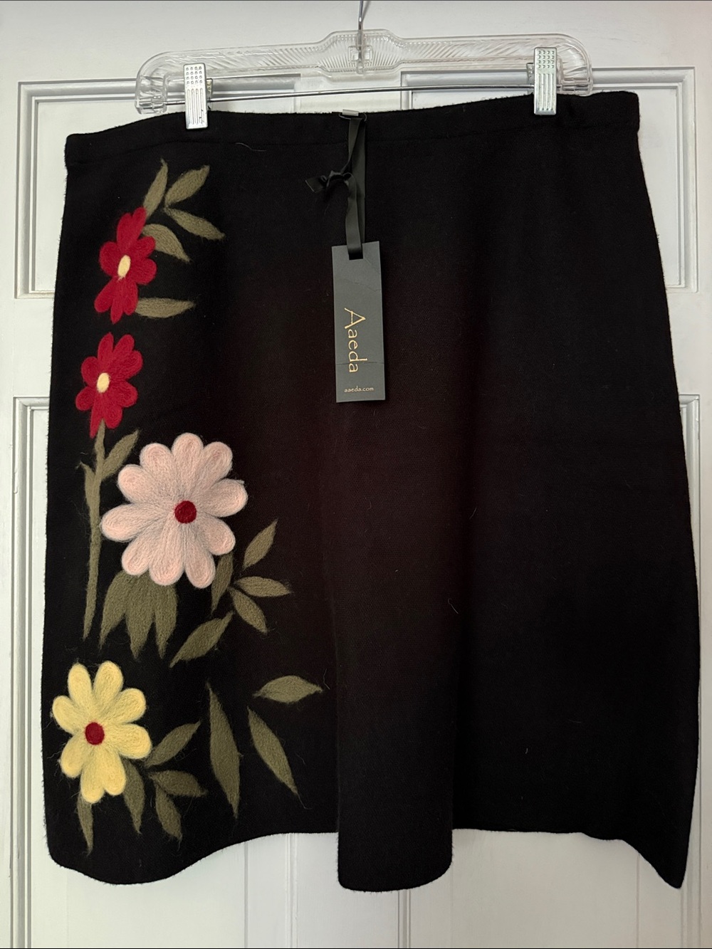 Black Pencil Skirt with Multicolor Felted Floral Details